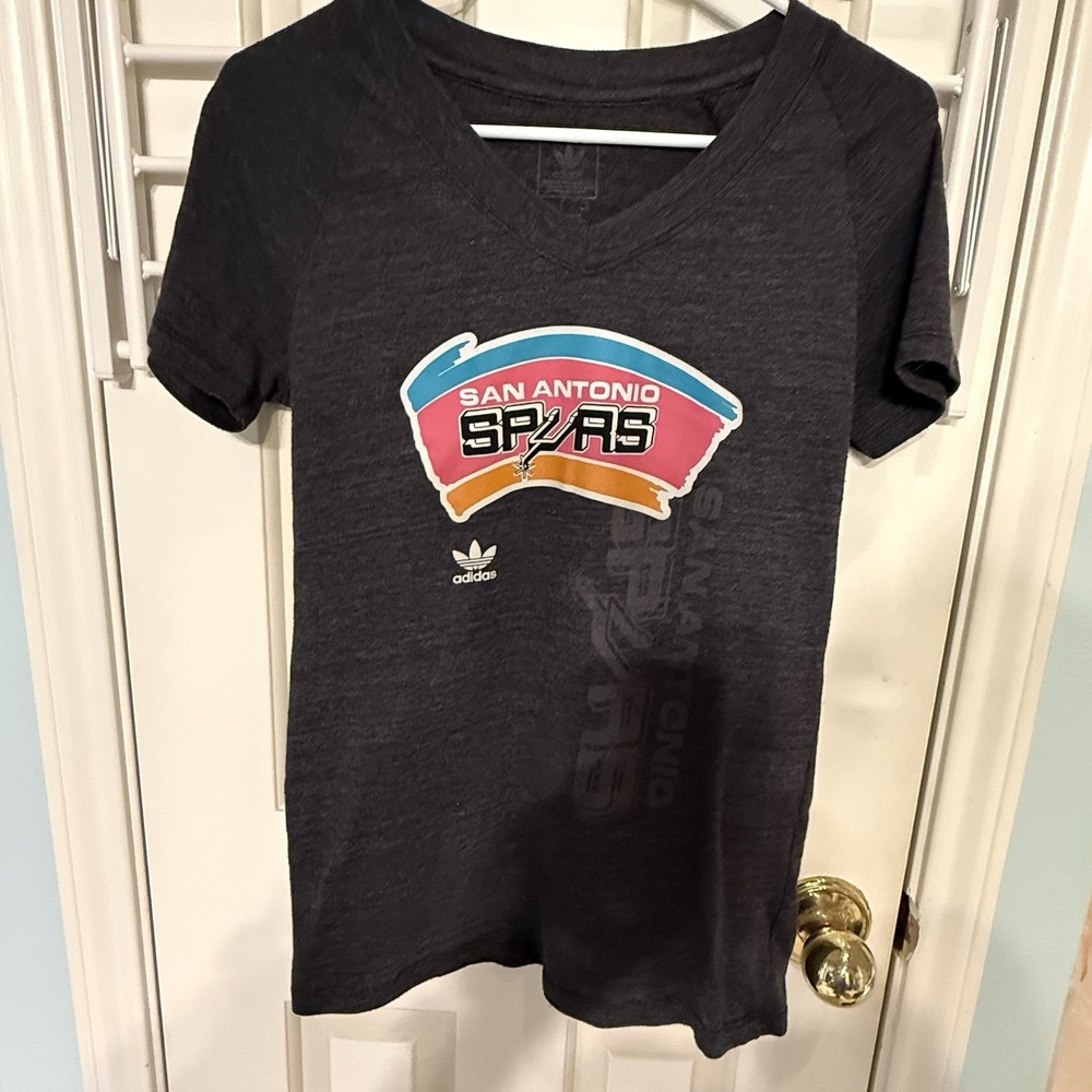 San Antonio Spurs Shirt Womens Large Gray NBA Basketball Adidas Fiesta Tee